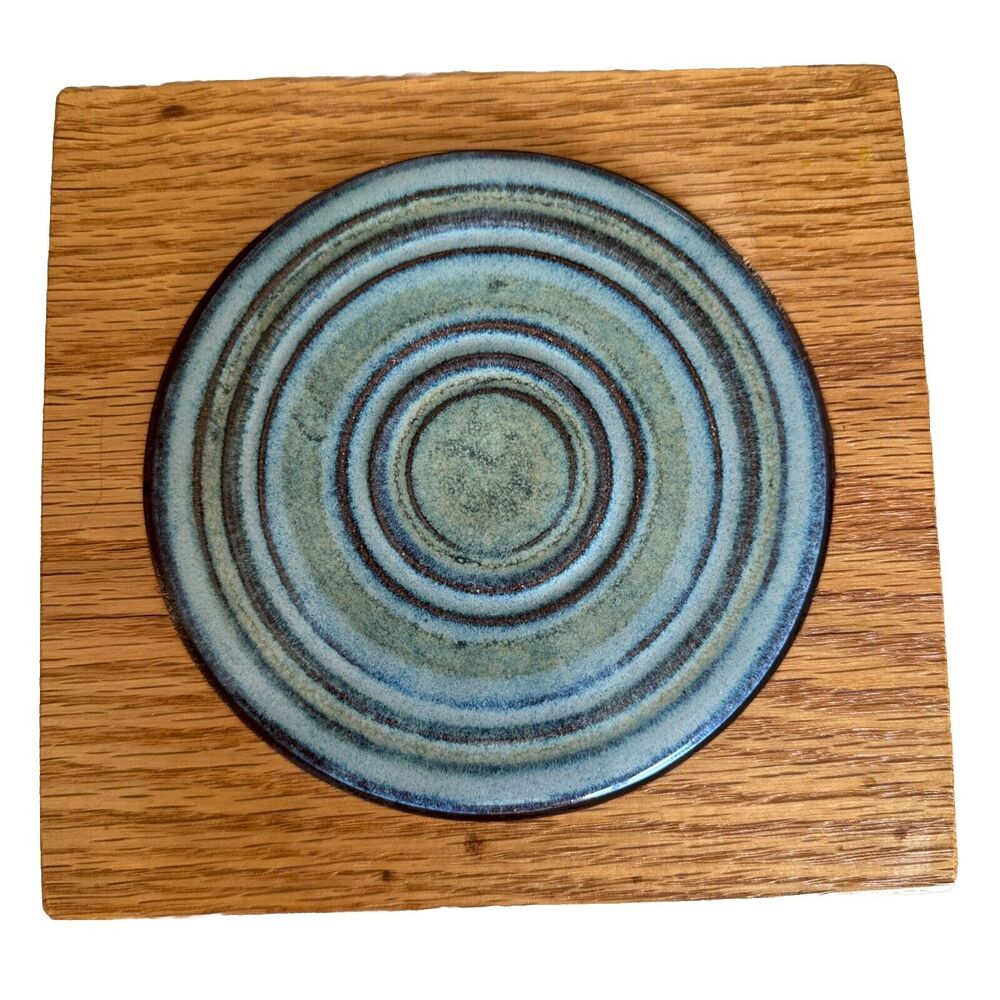 Vintage Pottery Trivet Ceramic And Wood Astray Rare Find Unique Tile